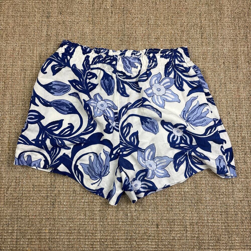 🌿 H&M Linen Blend Blue Floral Pull-On Shorts | M